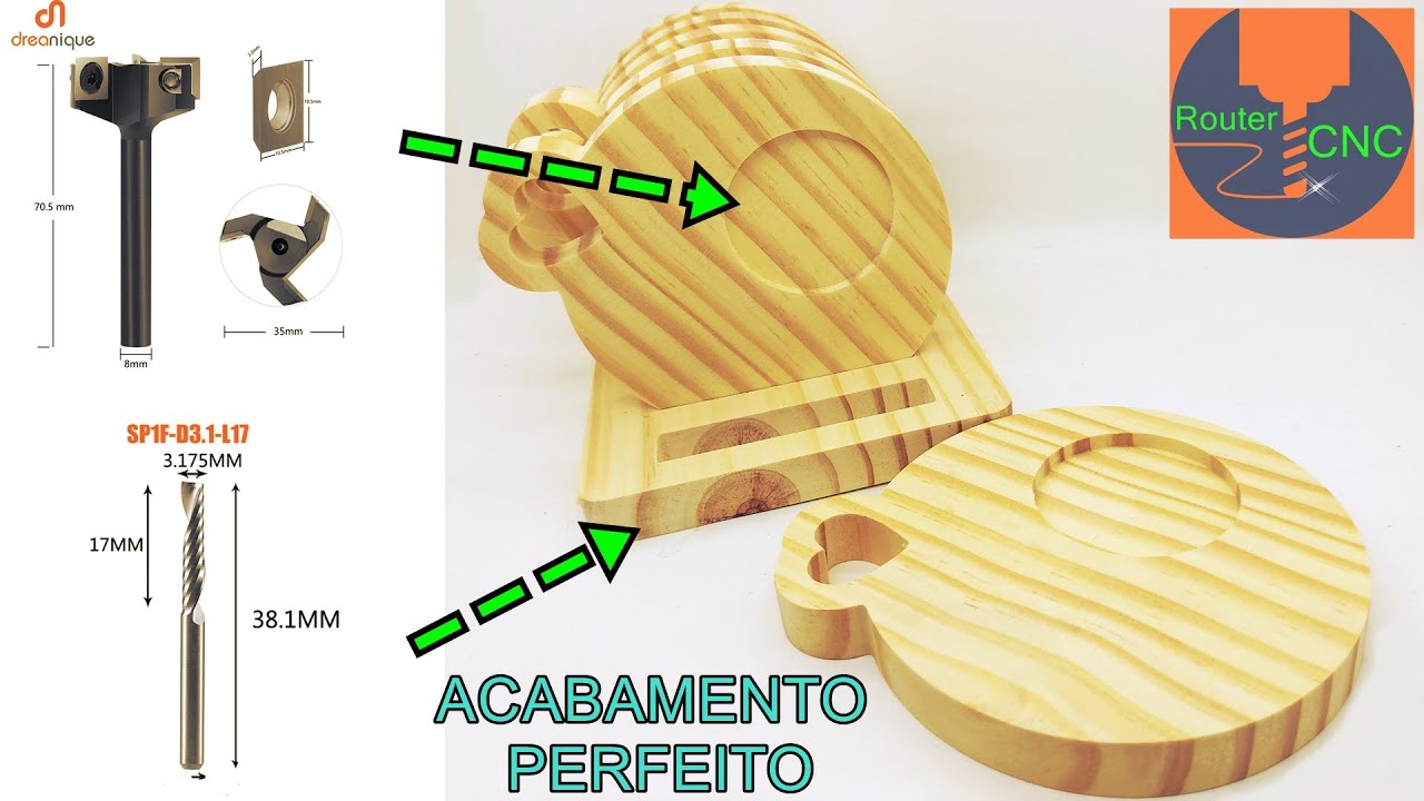 Fresas para melhor acabamento em peças de madeira pinus / Router CNC.