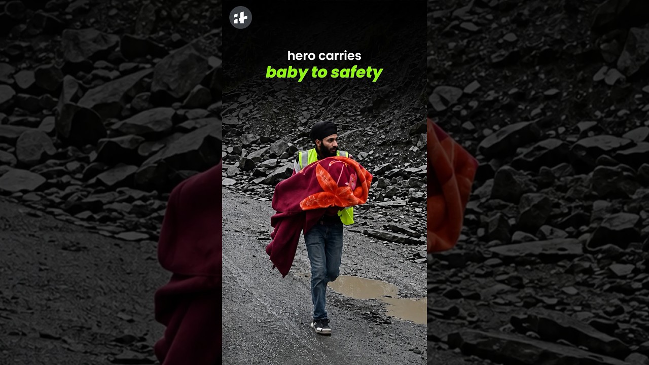 heroic rescue saves 7-month-old baby in himachal through landslide-hit road  #shorts