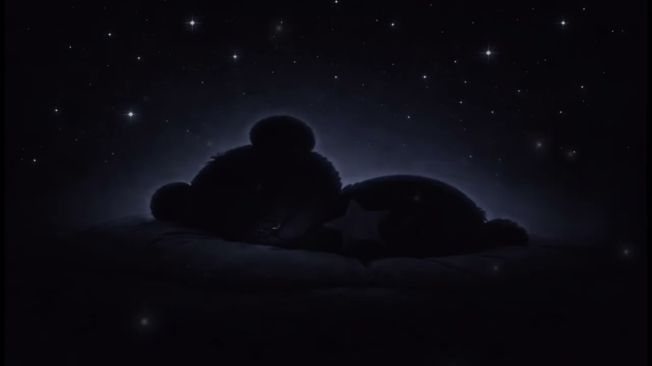 Baby Sleep Music 🌙 Little Bear Sleeping Under the Stars | 1 HOUR Black Screen White Noise