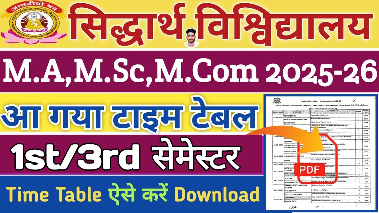 🚨Siddharth University Ma Time Table 2025 ||Siddharth University Exam Date 2025