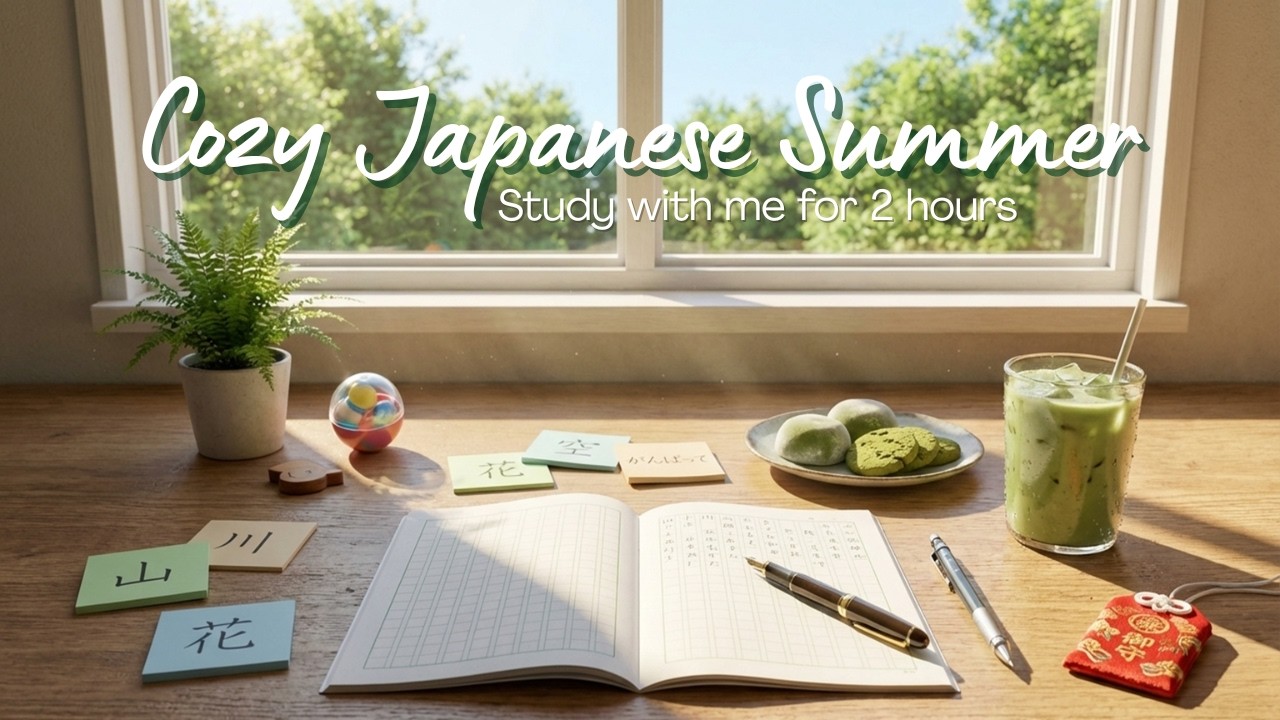 Cozy Japanese Study Desk POV ☀️ Iced Matcha, Kanji Notes & Lofi Summer Vibes (2 Hours) #JapandiDesk