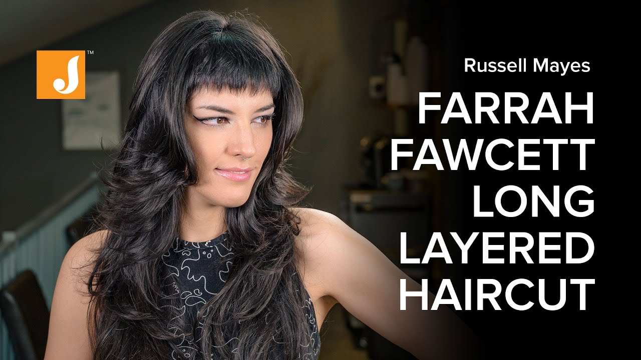 Long Feathered Farrah Fawcett Haircut with Baby Bangs