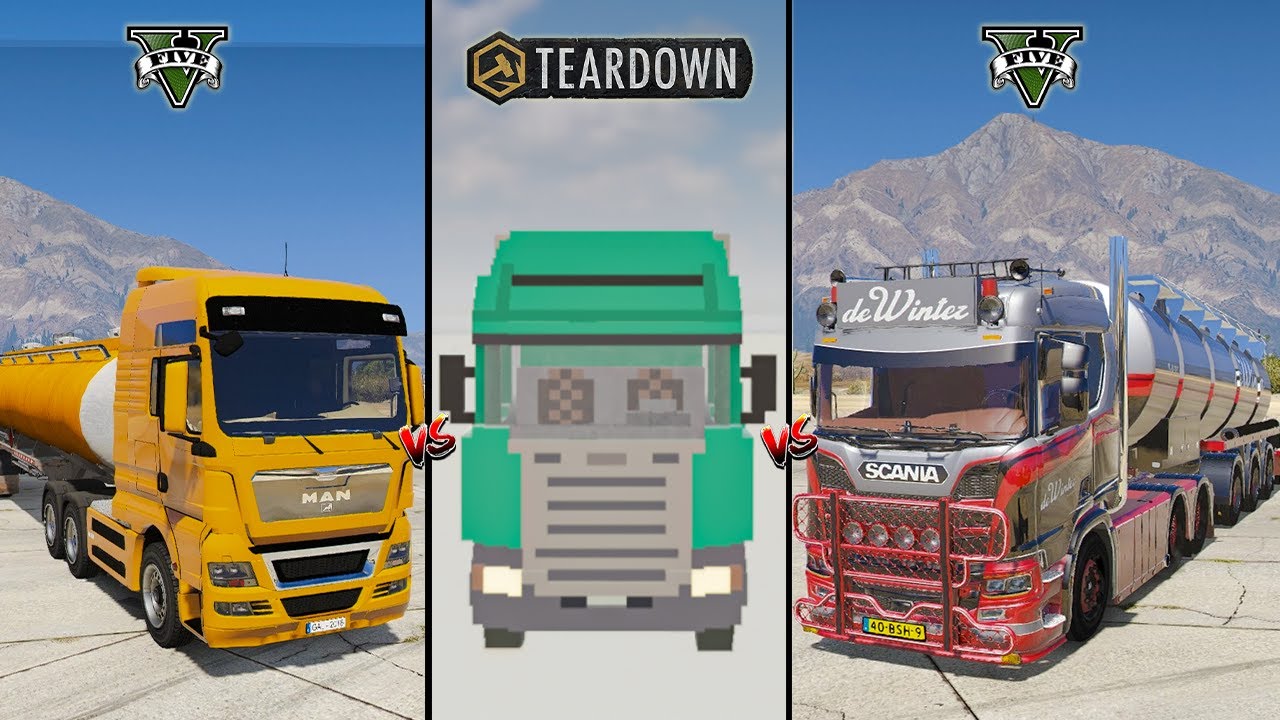 GTA 5 MAN TRUCK VS TEARDOWN GIANT DUMP TRUCK VS GTA 5 SCANIA TRUCK - WHICH IS BEST ?