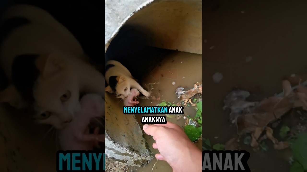 Induk kucing ini menyelamatkan anak anaknya dari banjir