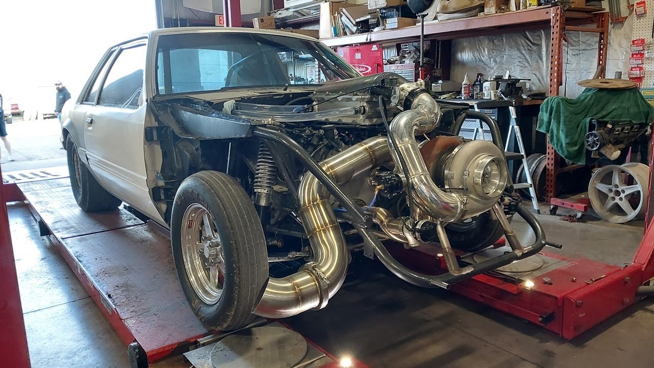 BIG Single Turbo Fox Body Mustang in the Shop! Suspension Setup + Bump Steer!