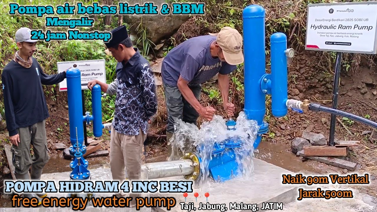 Menaikkan Air 90 Meter/pompa air bebas listrik & BBM mengalir 24 jam nonstop pompa Hidram 4 inci