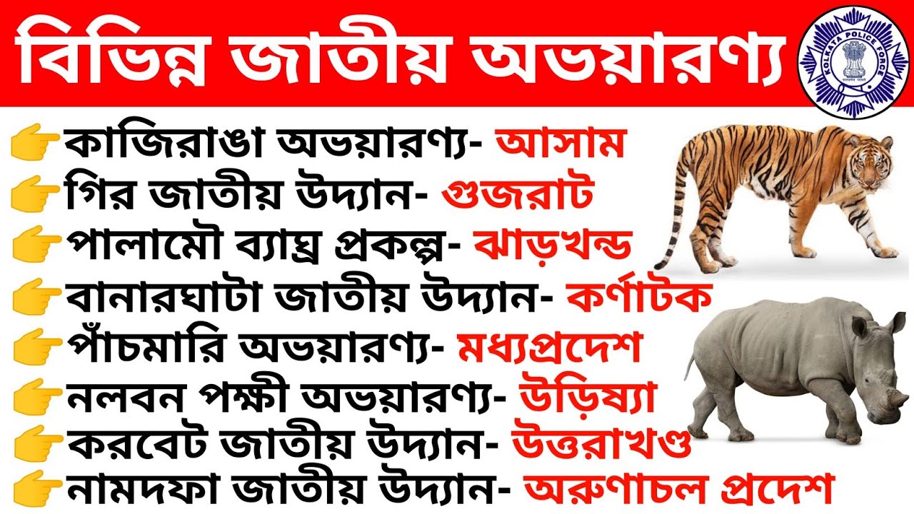 🔥বিভিন্ন জাতীয় অভয়ারণ্যের অবস্থান | National Parks in India | Kp constable Exam 2023 Gk Class