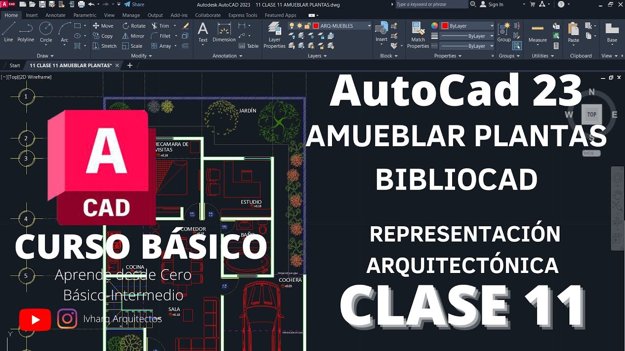CURSO DE AUTOCAD BÁSICO | CLASE 11 | REPRESENTACIÓN ARQUITECTÓNICA DE PLANOS | MOBILIARIO DE PLANTAS