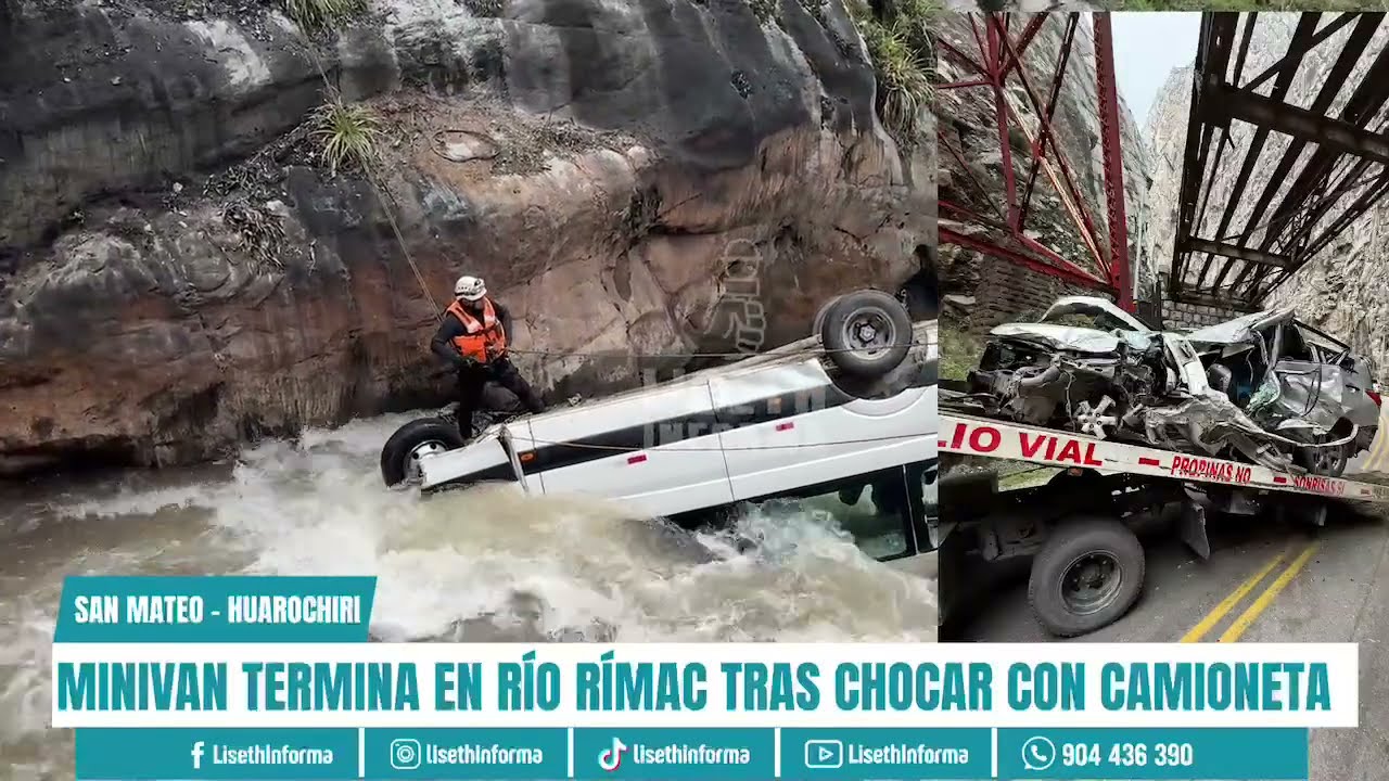 MINIVAN TERMINA EN RÍO RÍMAC TRAS CHOCAR CON CAMIONETA