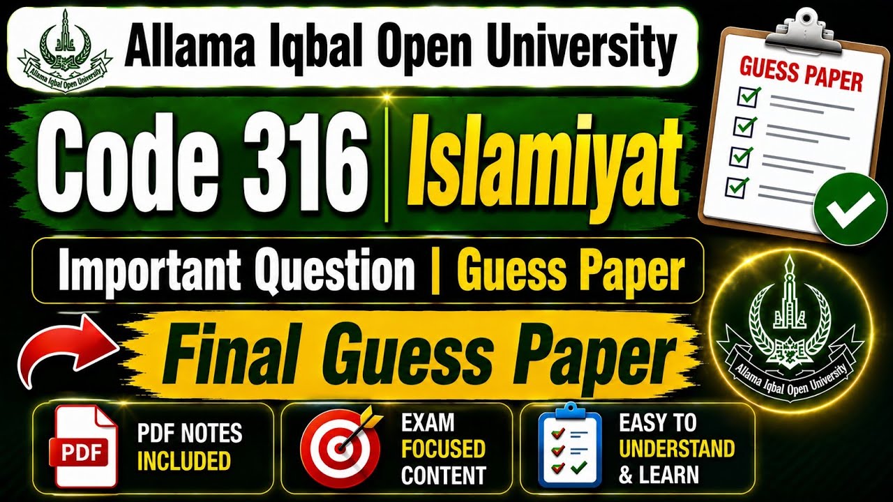 AIOU 316 Guess Paper 2026 Code 316 Past Papers Islamiat Important Questions 
