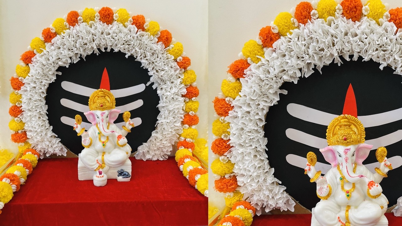 Ganpati Decoration Ideas At Home || Ganapathi Decorations || Ganpati Makhar || Ganesha Makhar DIY