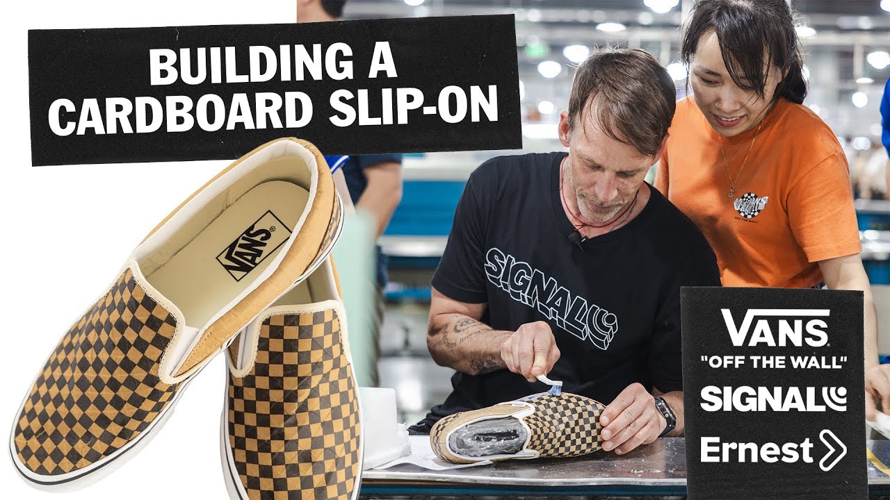 Cardboard Chaos: Custom Vans Cardboard Checkerboard Slip On Shoes