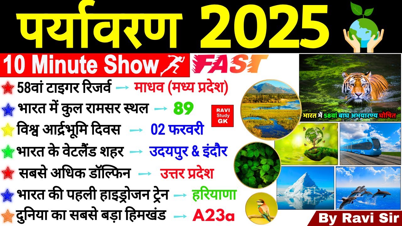 पर्यावरण Current Affairs 2025 | 10 Minute Current Affairs | Environment 2025 | Paryavaran 2025 GK
