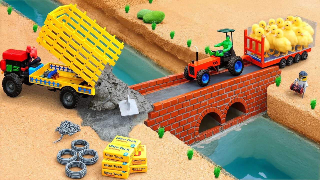 DIY Mini Tractor & Cement Mixer Build Concrete Bridge and Road | Construction Project