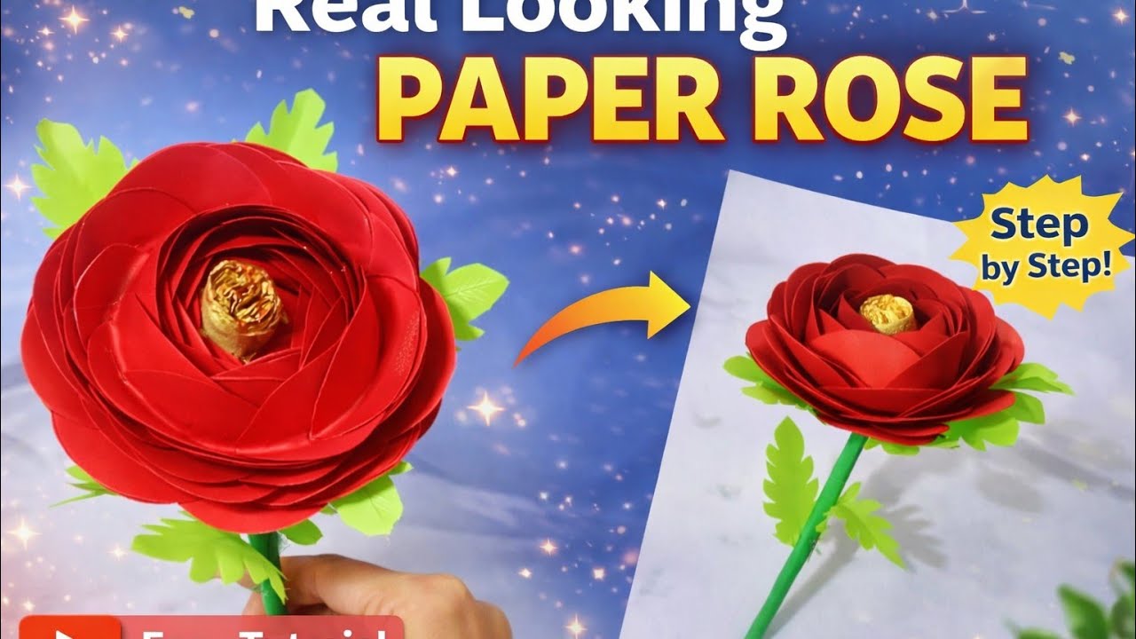 How to make a beautiful Paper Rose Flower 🌹  Step by Step Paper Craft
