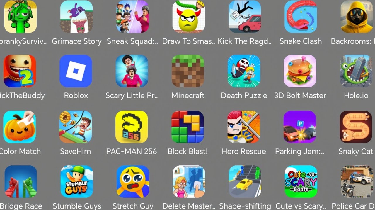 Spranky Survival,Kick the body,Roblox,Scary Little Prankster,Minecraft,Draw to smash,Death Puzzle 