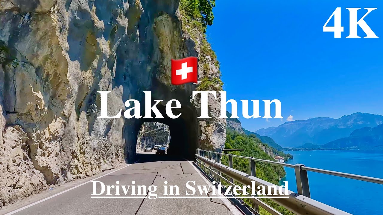 Lake Thun, Switzerland - Drive with Relaxing Music 4K60 | Scenic Swiss Roads | Interlake-Spiez-Thun