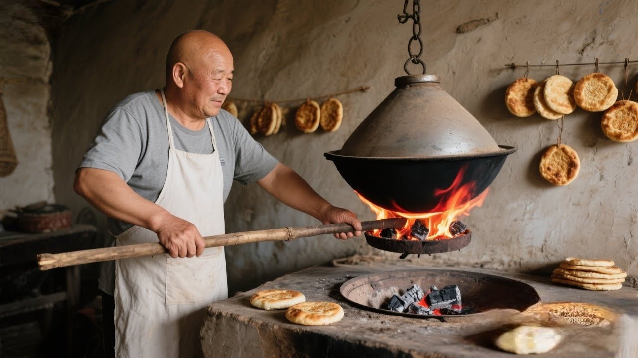 ASMR | You Can’t Buy This Ancient Chinese Bread – Baked in a Hanging Fire Oven | 吊炉烧饼 | 中国美食 | 非遗