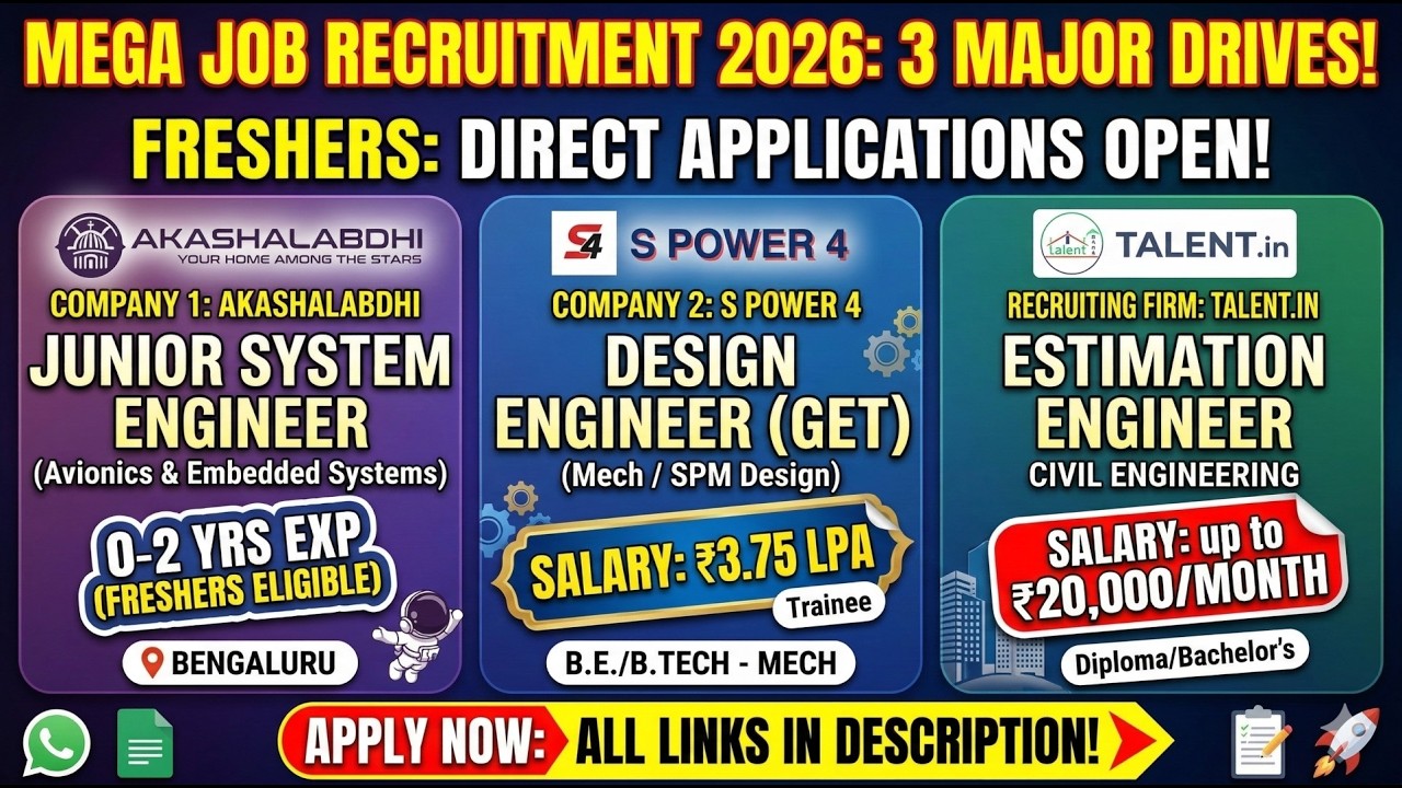 3 MEGA HIRING 2026 🚀 | Aerospace,  ECE, EE, Mechanical & Civil Engineer Jobs | Freshers Eligible!