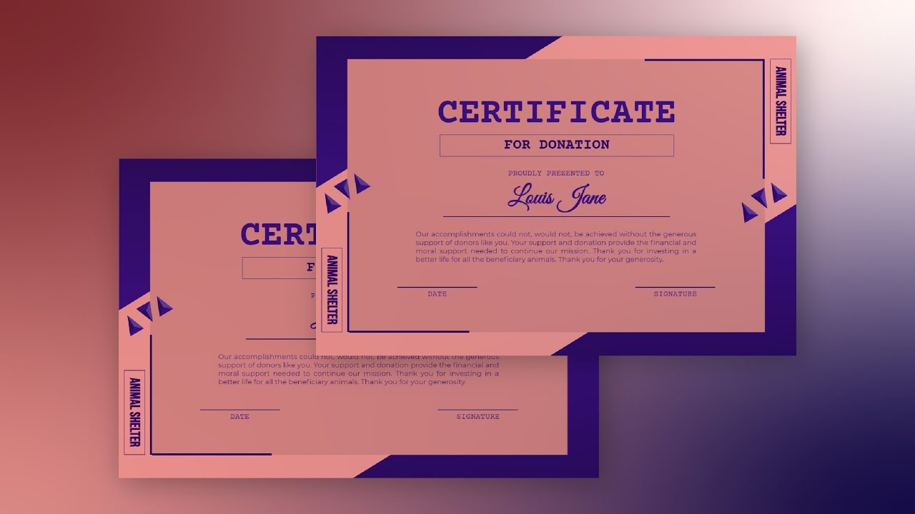 Design a Burnt Pink Donation Certificate For Free using Visual Paradigm InfoART
