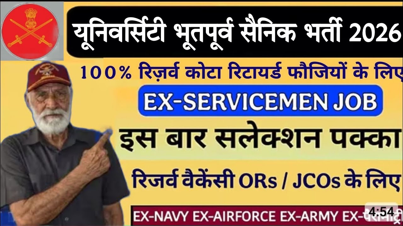 University में भूतपूर्व सैनिक भर्ती 2026 | ex-servicemen job in university 2026 |new college job ESM