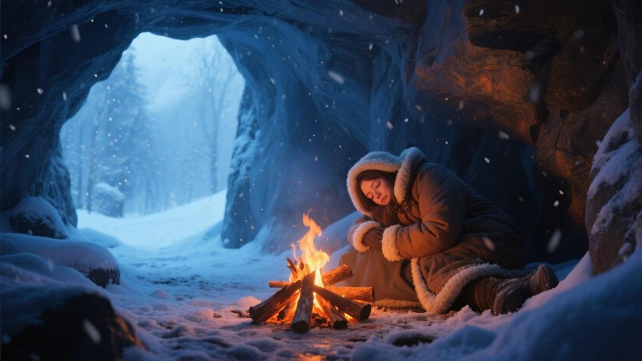 Gentle Sleep Music for Snowy Winter Nights with Fireplace