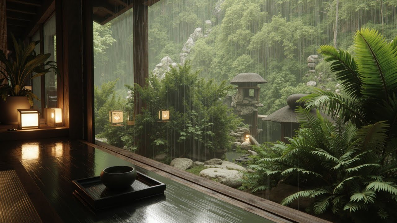 Relaxing Rain | Japanese Tea House Sounds & Asian Relaxing Music