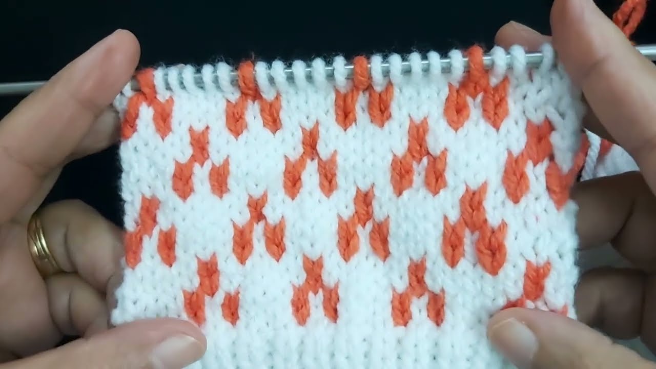 تعلم غرزة تريكو جاكارجديدة بلونين بالقطبان للمبتدئين بطريقة سهلة ومبسطة