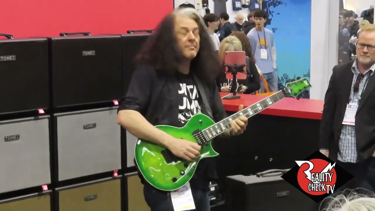 Testament's Alex Skolnick shredding at NAMM 2026