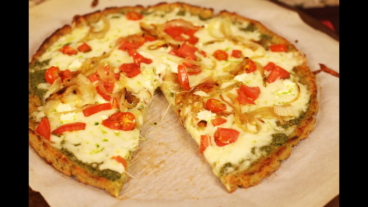 Cauliflower Pizza Crust With Pesto Sauce - Healthy Pizza | Rockin Robin Cooks