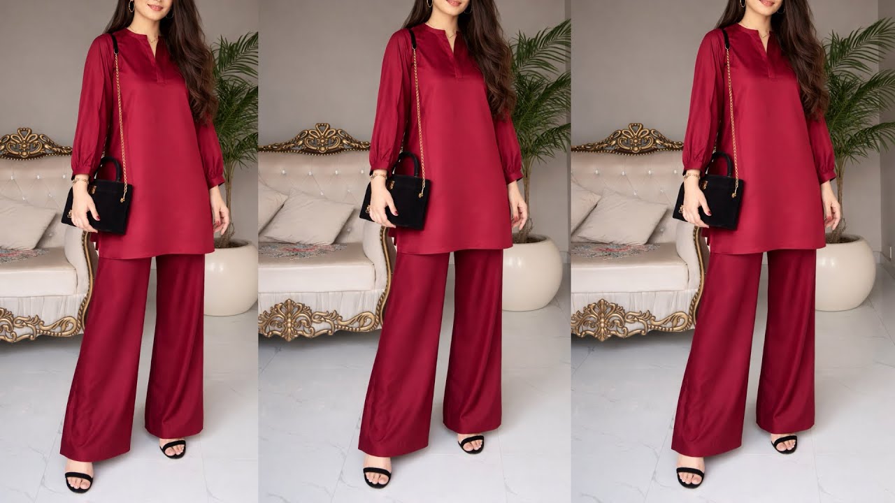 Trendy Cordset Button Placket Neck Designer Sleeves | M Size Kurta & Palazzo Pant Cutting Stitching 