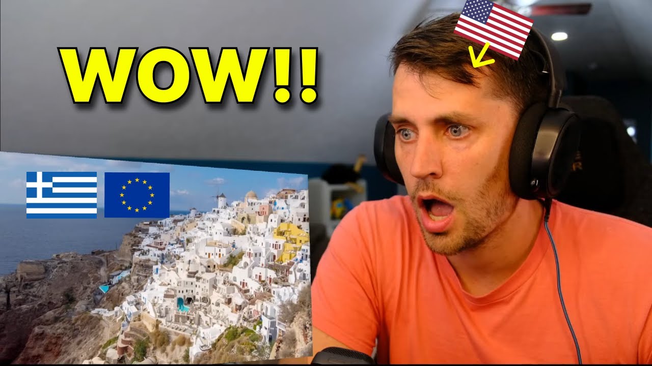 American reacts to Santorini, Greece