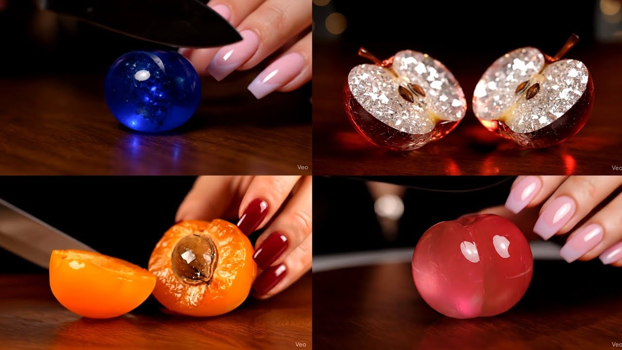 Ai glass fruit cutting #ai #glasscutting  #asmrsounds #veo3 #odlysatisfying #glassfruitcutting 