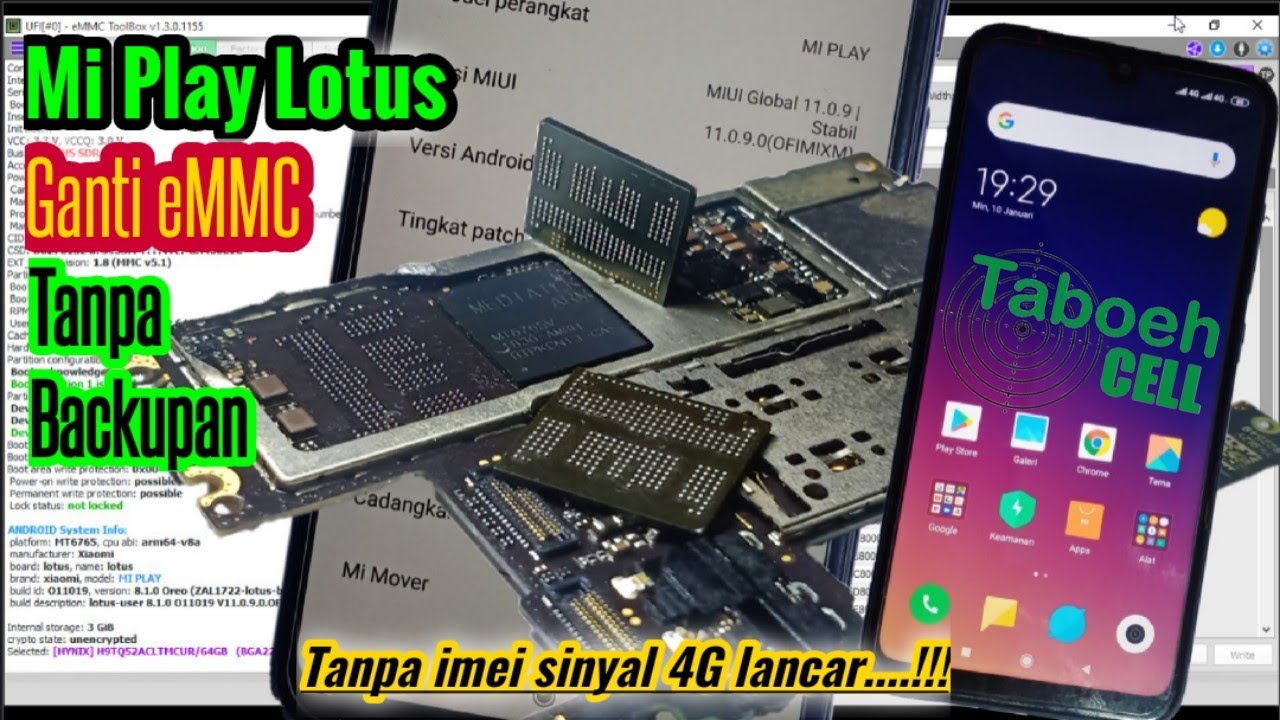 Xiaomi Mi Play Lotus Ganti eMMC Tanpa Backupan || Miui 11 Global || Tanpa Imei Sinyal 4G Lancar
