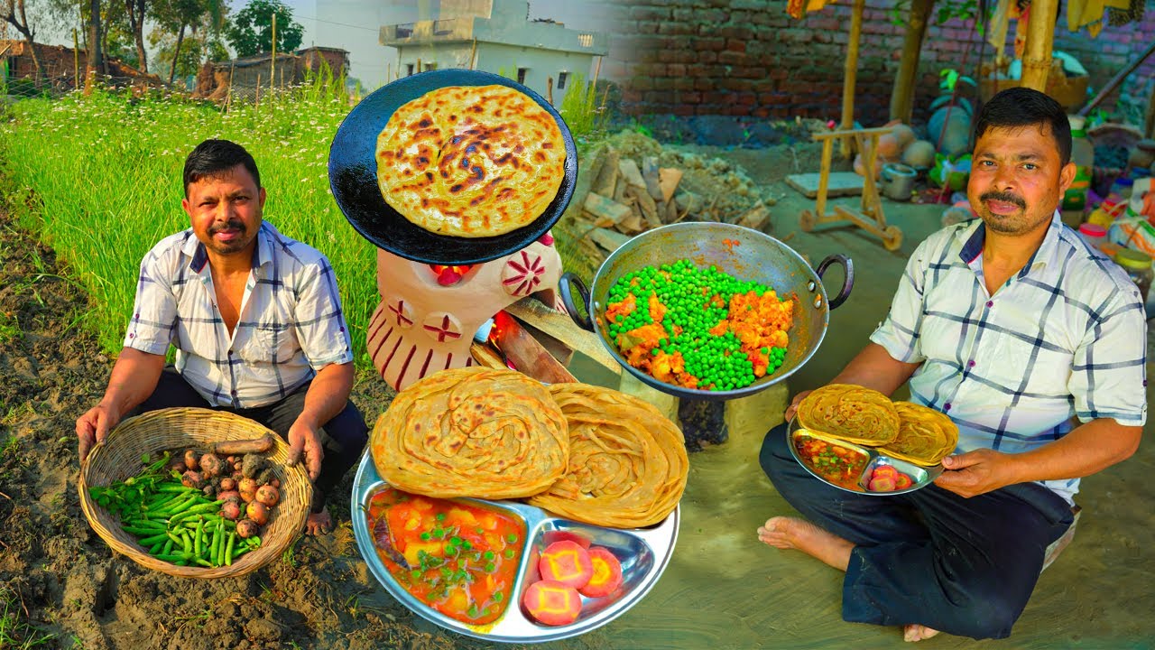 खेत के ताज़े आलू और मटर कि बिना अदरक लहसुन वाली सब्जी और साथ में बनाएंगे लच्छेदार पराठे Sabji Paratha