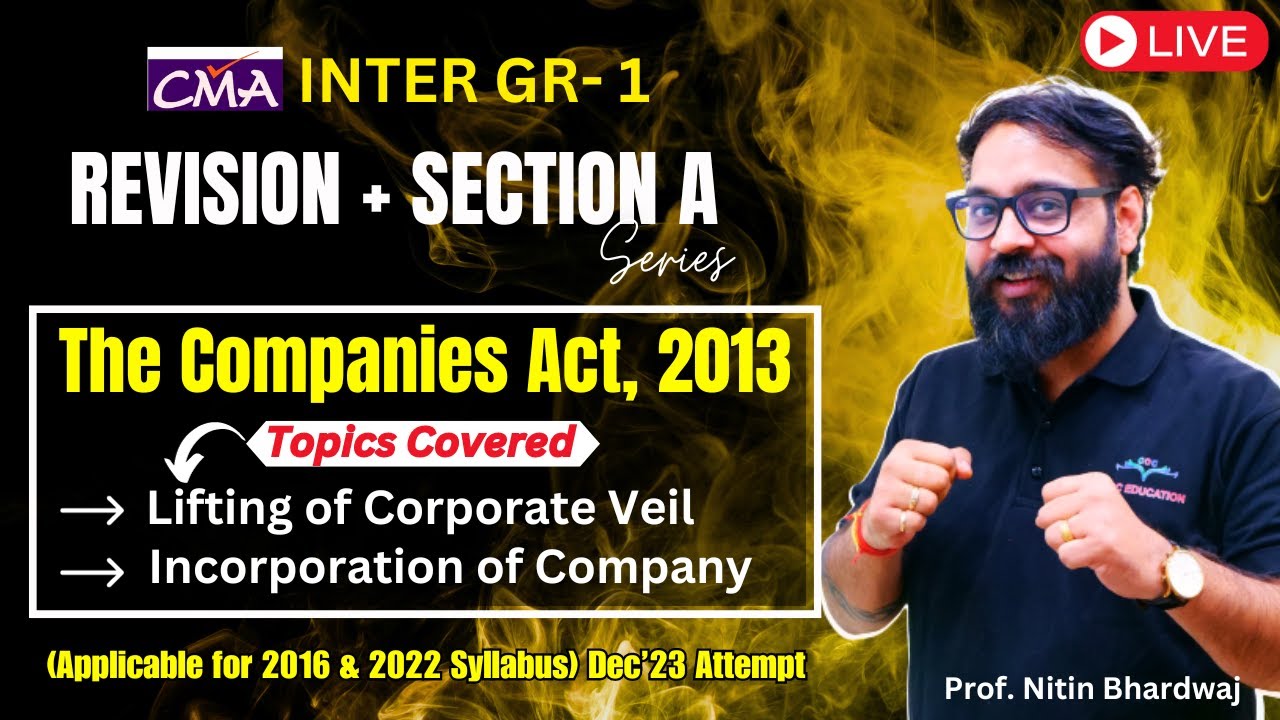 Lifting of Corporate Veil & Incorporation of Company Revision | CMA Inter | Prof Nitin Bhardwaj