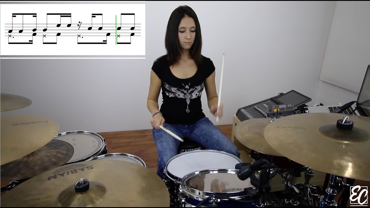 Emmanuelle Caplette Free Drum Lesson: Double Beat on Drums & Coordination on Feet (Basic Songo)