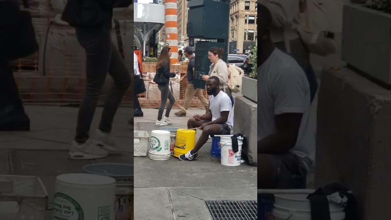 street drummer busking at New York City #music #busking #shorts #buckets
