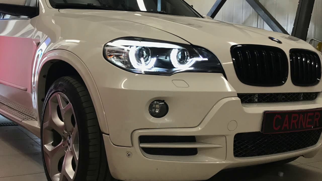BMW X5 E70 Headlights 4D Led Angel Eyes & Tailights Led Bar LCI Look
