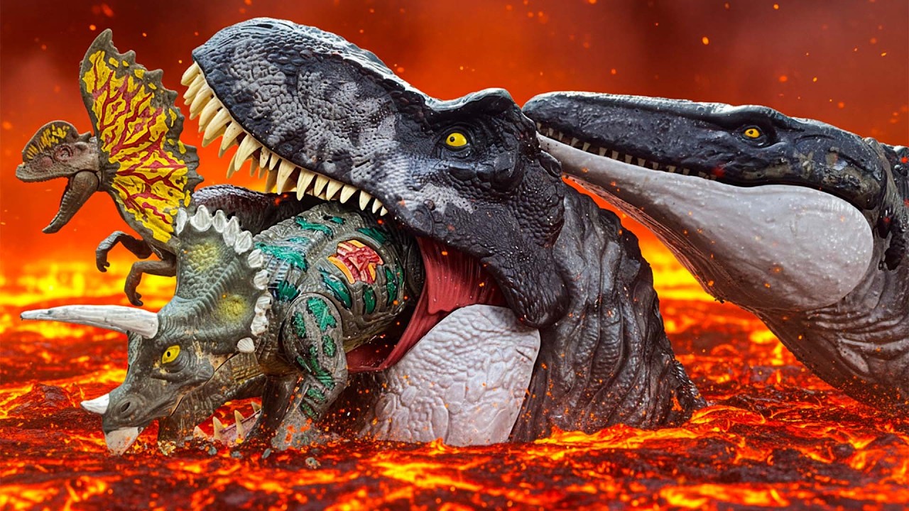 Colossal T-REX vs. MOSASAURUS 💥 SUPERHERO DINOS in Jurassic World Evolution | Dinosaur Toys Review