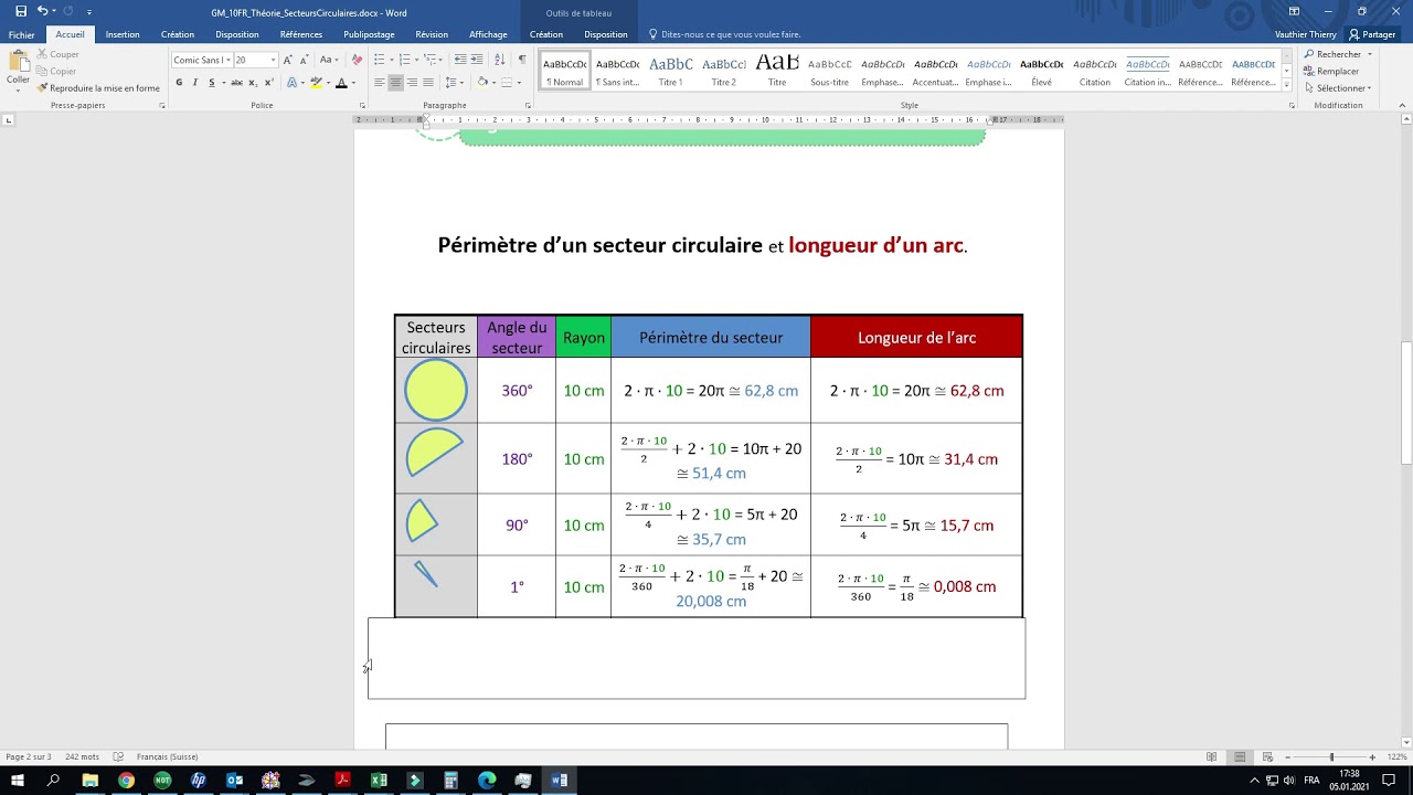 Aire et périmètres de secteurs circulaires
