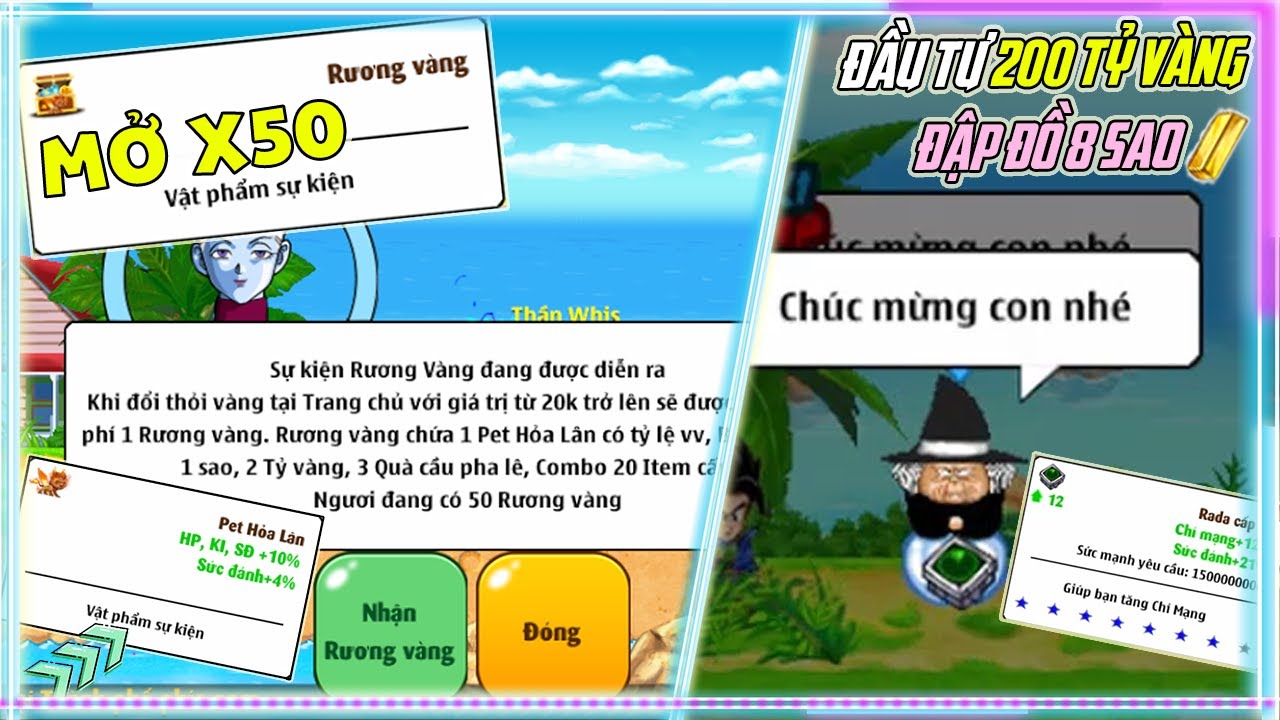 NGỌC RỒNG SAO | MỞ 50 CHIẾC RƯƠNG VÀNG VÀ ĐẦU TƯ 200 TỶ VÀNG ĐẬP ĐỒ 8 SAO!
