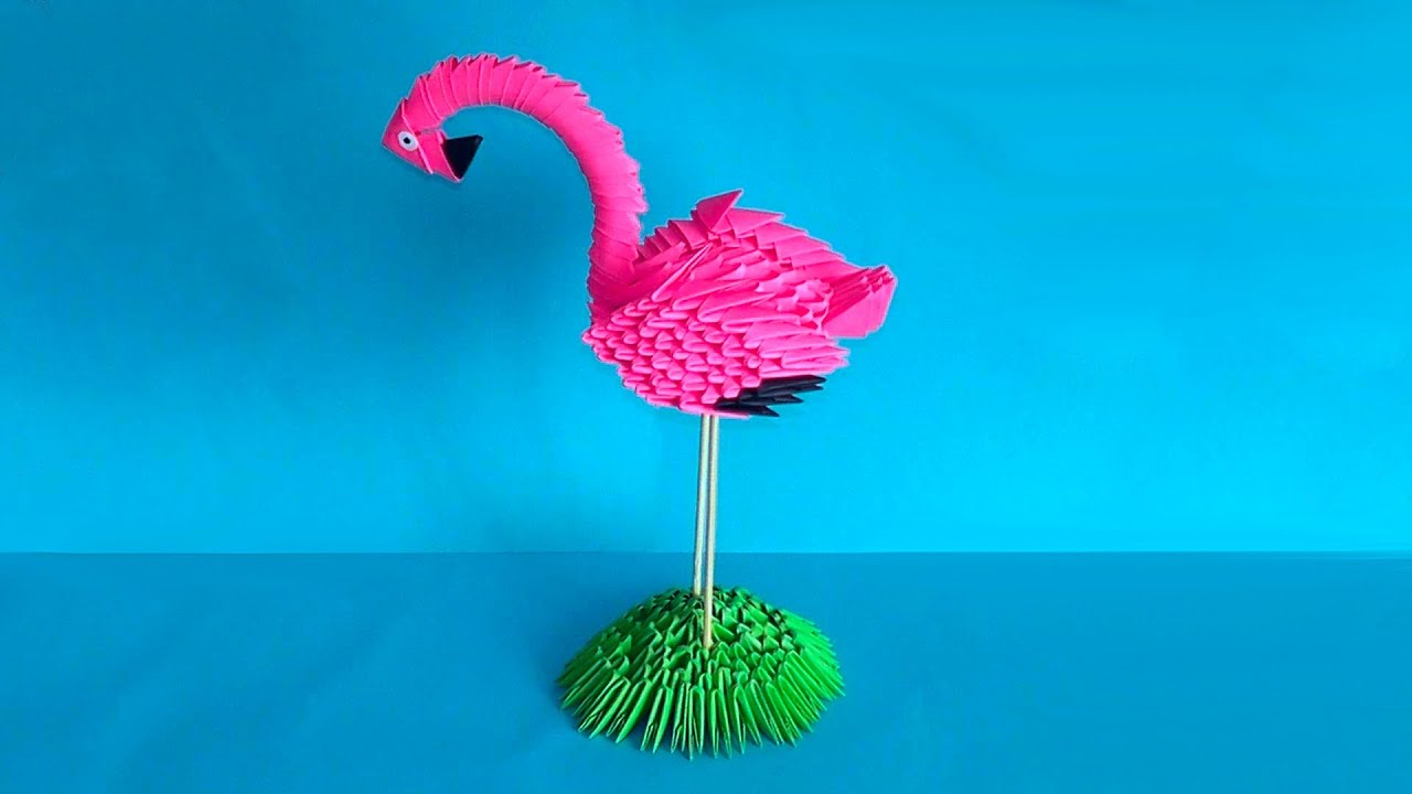 How to make a paper bird flamingo. 3D origami master class (tutorial)