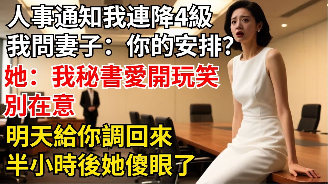 人事通知我連降4級，我給妻子打去電話：妳的安排？她：我那個秘書愛開玩笑，別在意！明天給妳調回來,半小時後，她傻眼了【夜半心聲】#男頻小說#都市#故事#小說#爽文