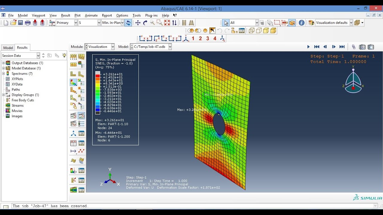 Abaqus Tutorial Videos - Plate With Hole (3D Shell) Subjected to Tensile Load