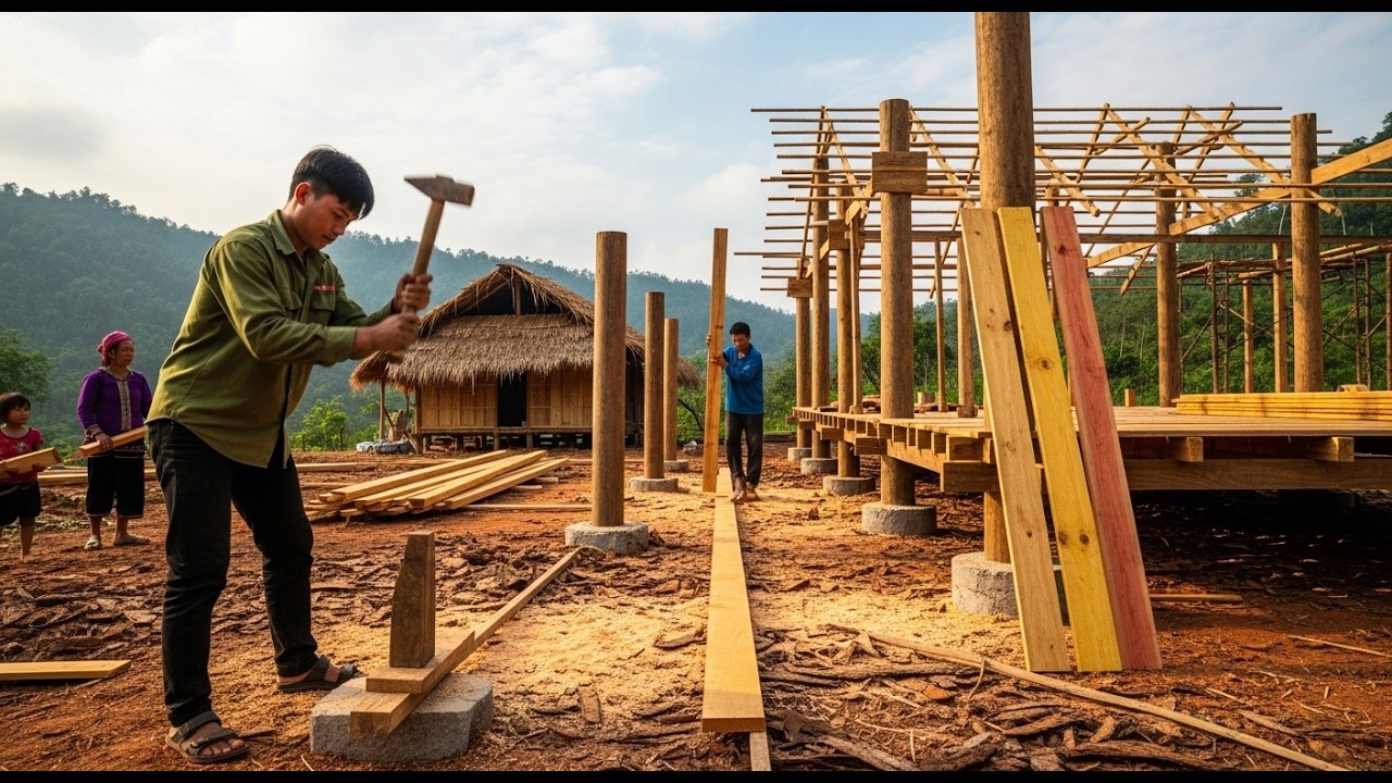 Young Couple and Daughter Build a Wooden House in 100 Days
