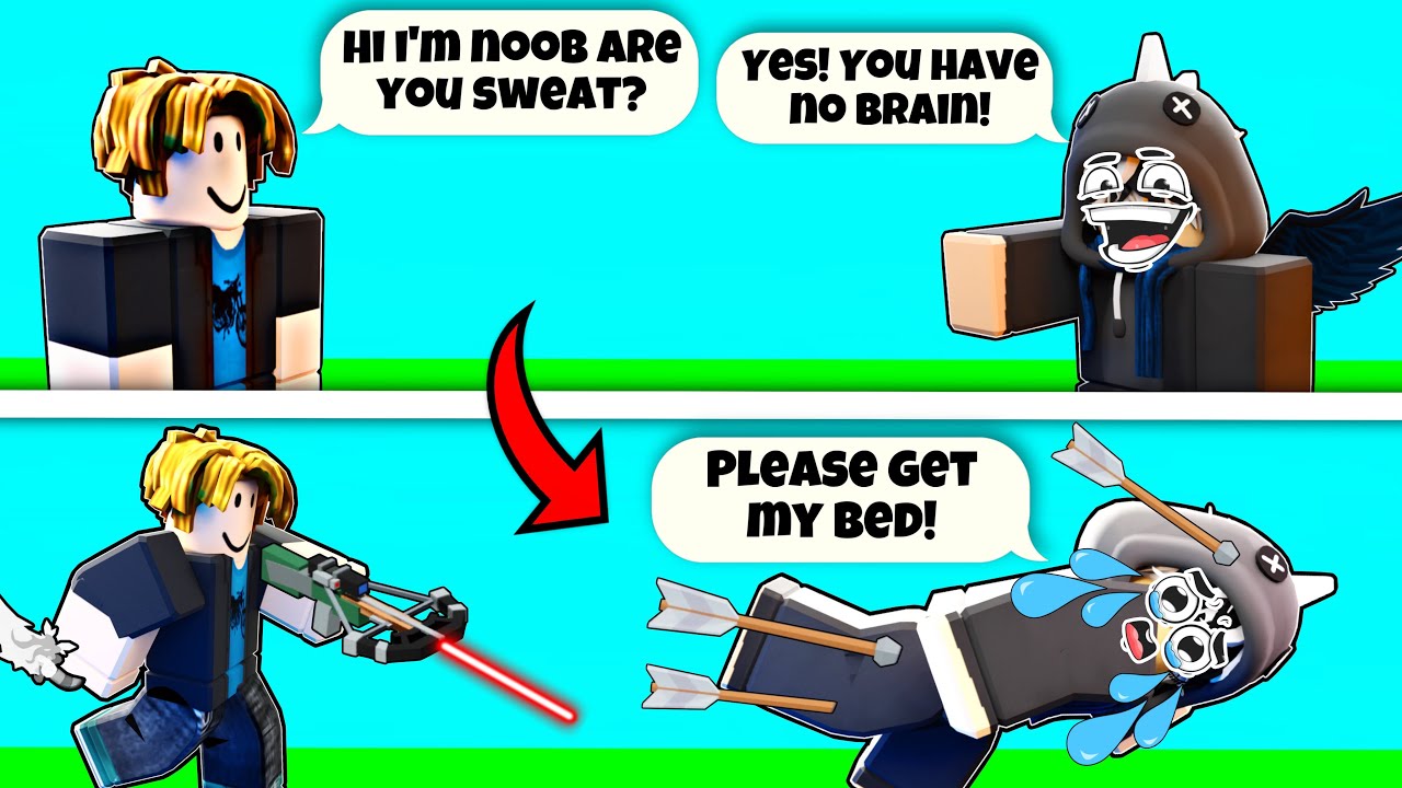 Pretending to be a NOOB in duels, But if they sweat we make them RAGE QUIT | ROBLOX BEDWARS