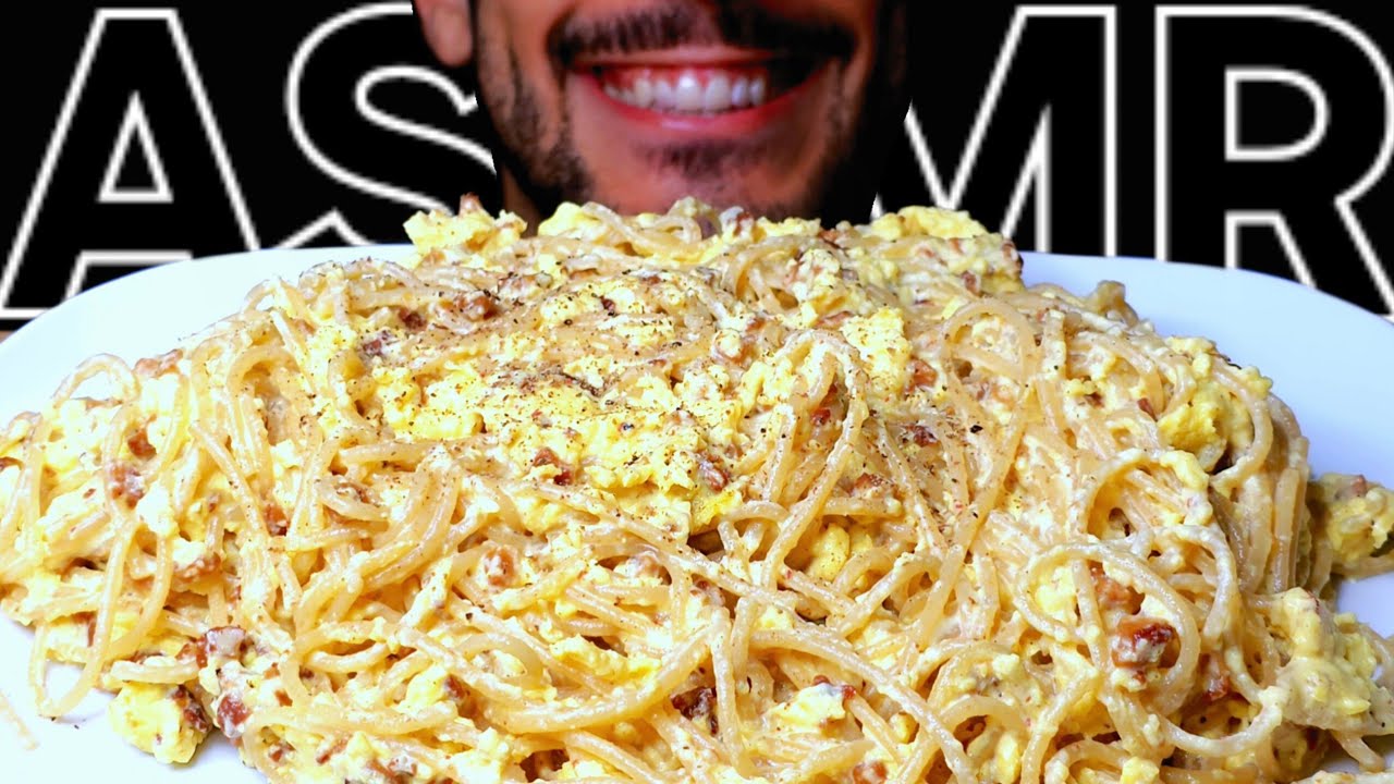 ASMR SPAGHETTI BACON CARBONARA PASTA (EATING SOUNDS) NO TALKING MUKBANG
