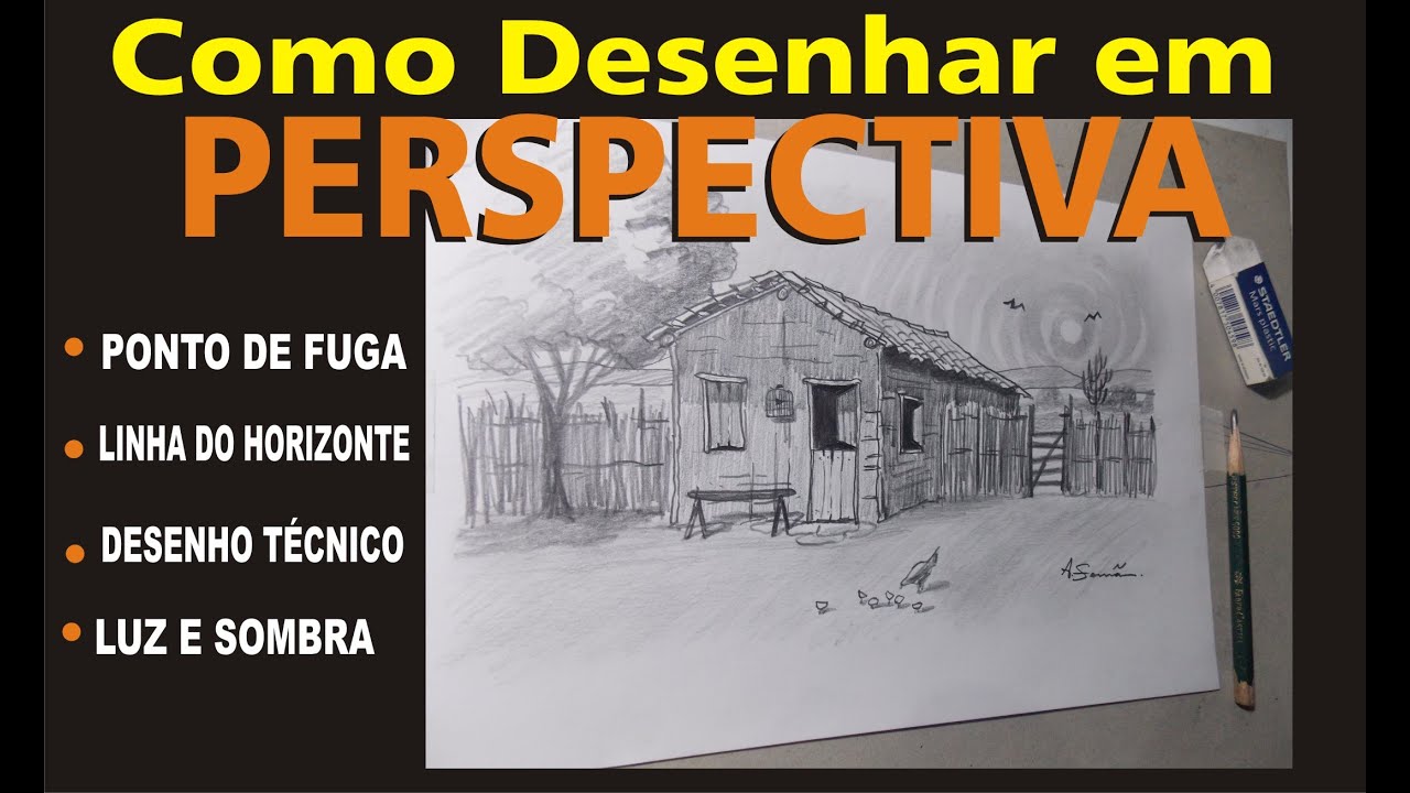 DESENHO DE CASA COM PERSPECTIVA E UM PONTO DE FUGA
