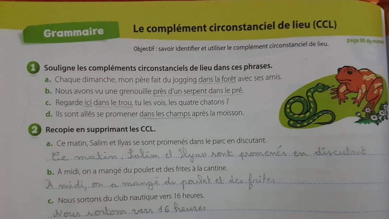 Livret d'activité/Unité 8 : Grammaire *Complément circonstanciel de lieu* CCL page 68